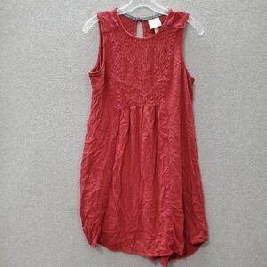 Knox Rose Women Dress Large Red Smocked Bust Boho Pleated Short Length